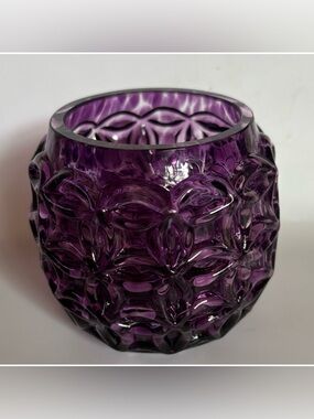Glass Eye Studio Maritime Sea Haven Purple Handblown Art Glass Candle Holder